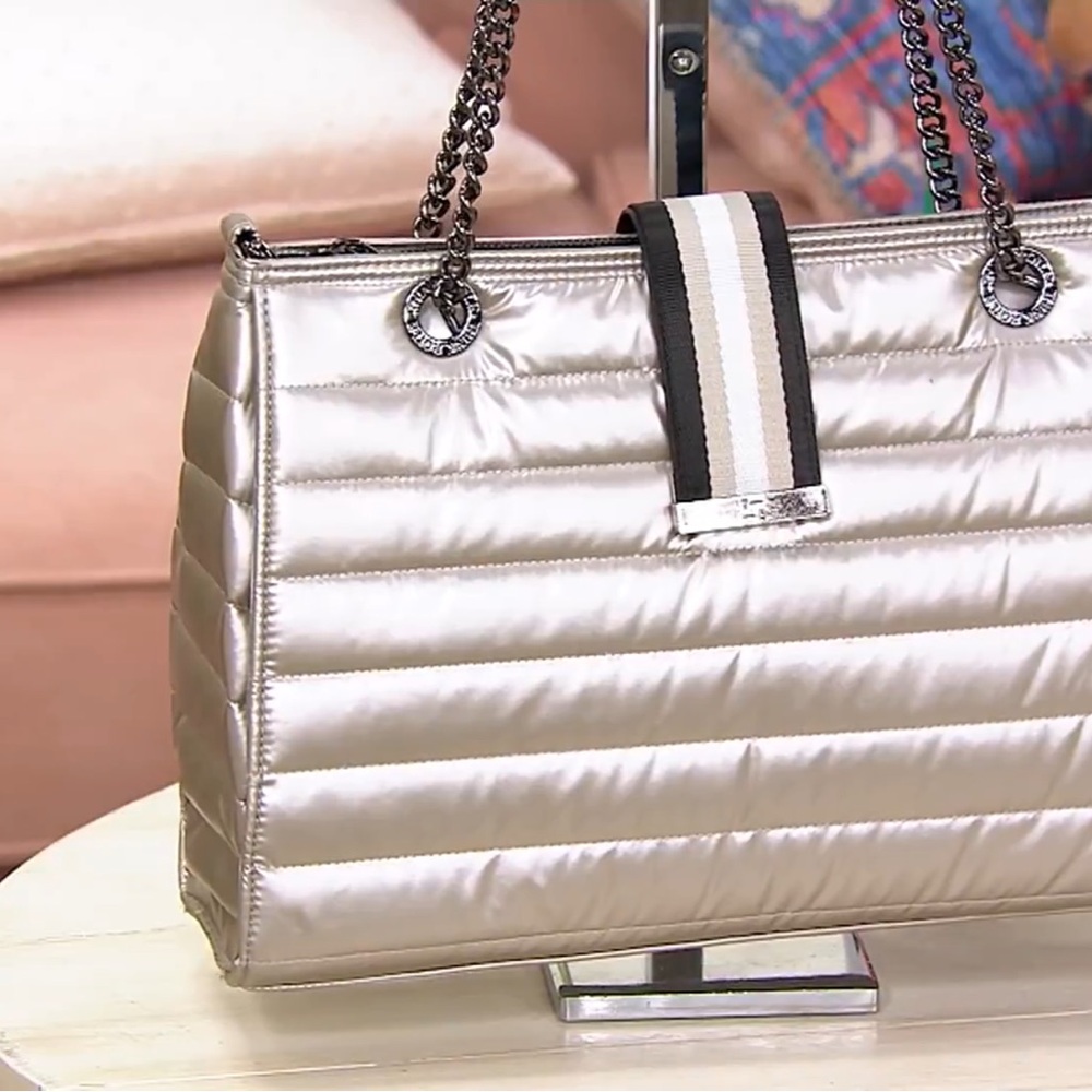 Elegant Silver Quilted Tote Bag